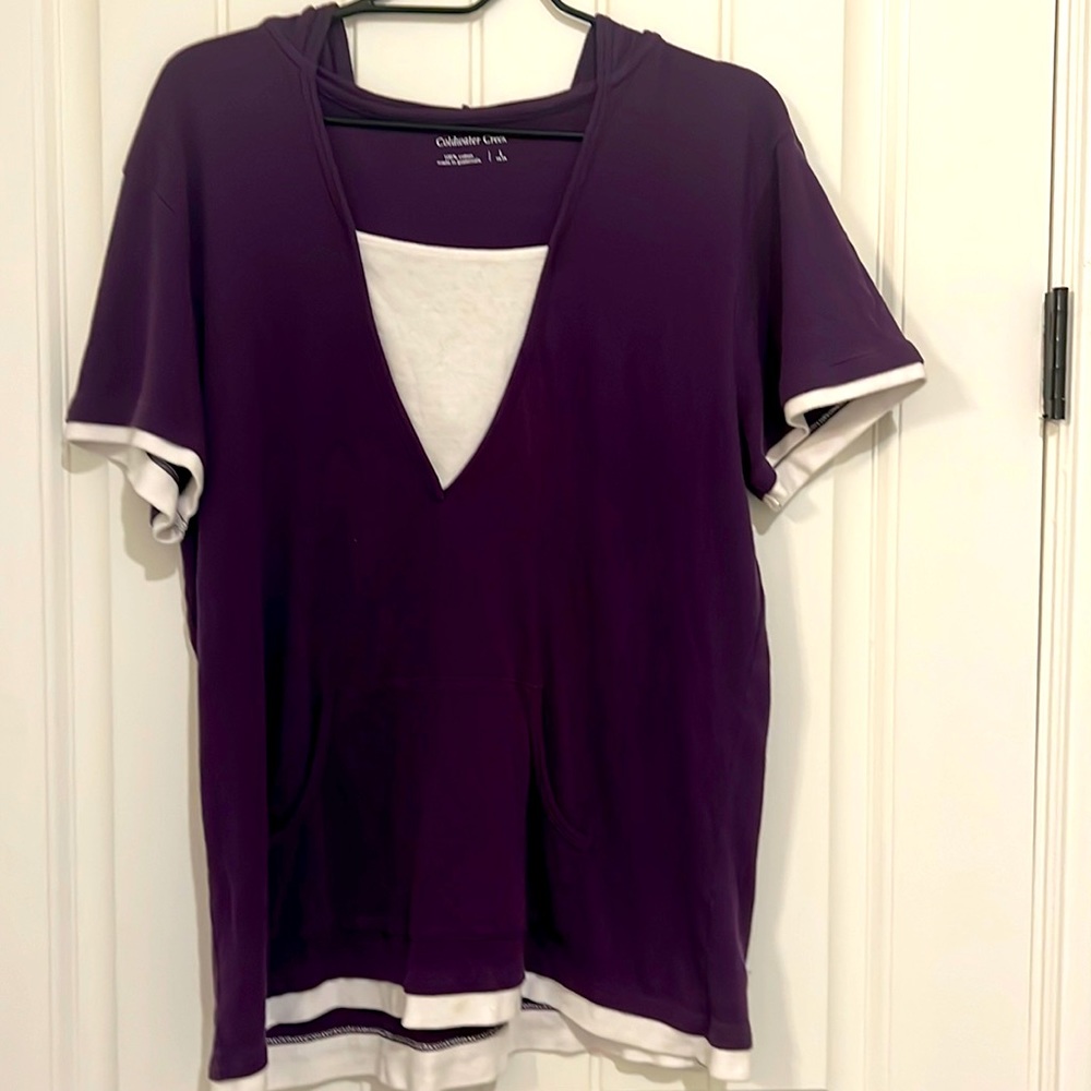Layered dark purple hoodie top